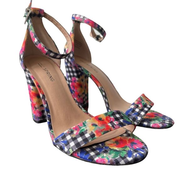 Call It Spring Shoes - Call It Spring Ginaham + Floral Heels Size 7 Ankle Strap